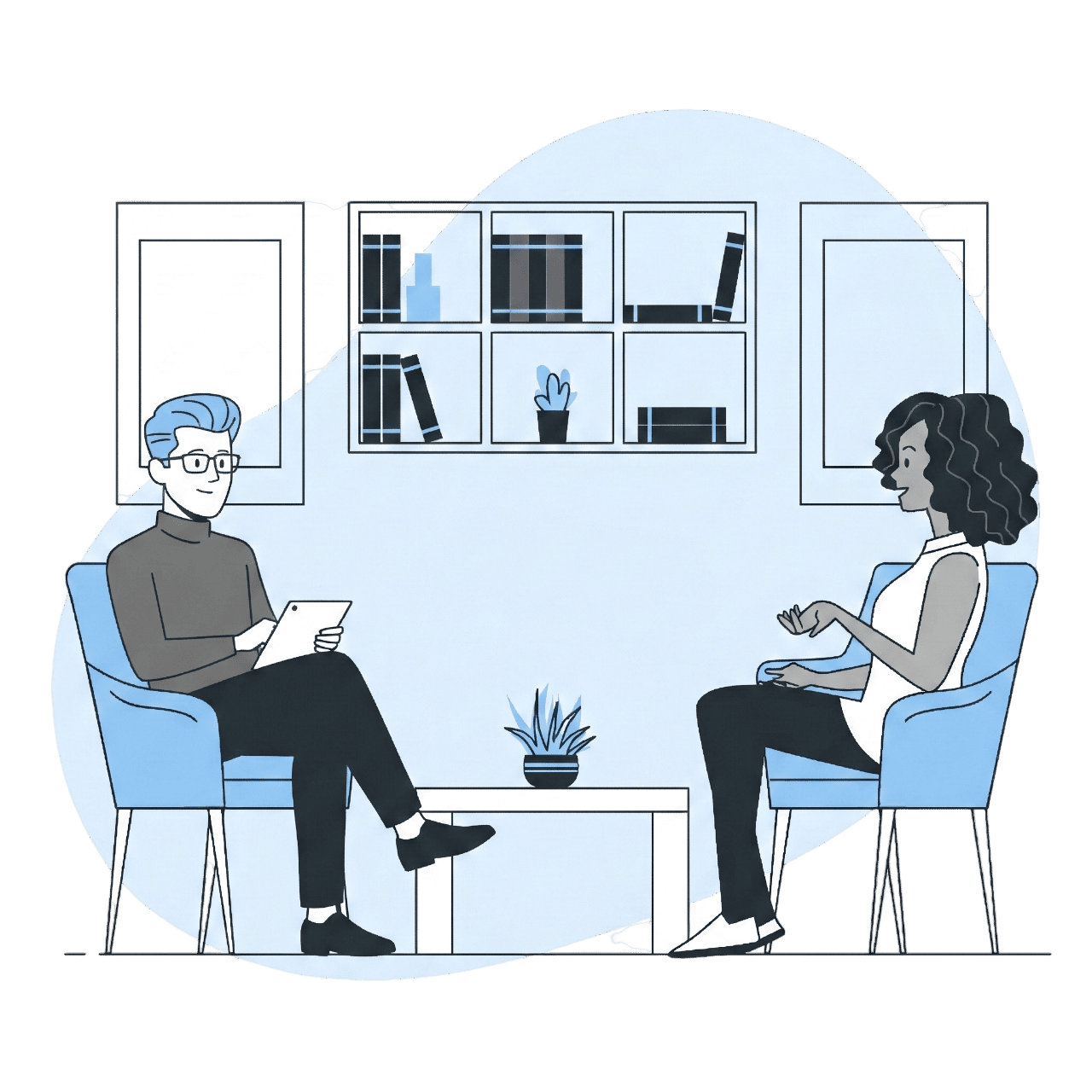 Ilustração de uma sessão de psicoterapia
